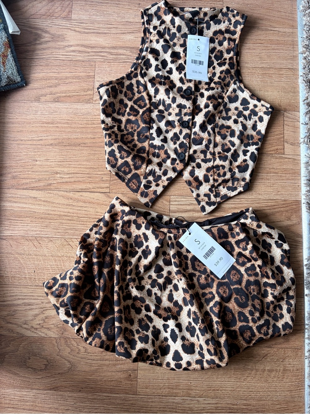 AKIRA Leopard Print Vest & Mini Skirt Set - Brown Black Tan
